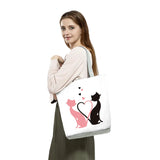 Women Cartoon Cat Handbags Life Pet Print Shopping Bag Lady Travel Beach Tote Ba