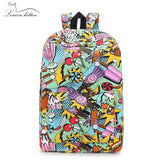 Women Cartoon Backpack Female Travel Canvas Backbag Girl's Hip-hop Rucksack