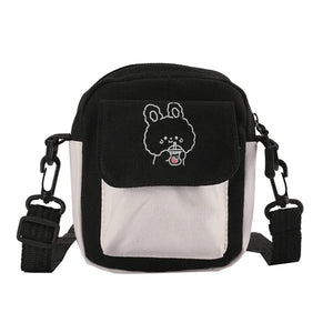 Women Cartoon Printed Canvas Shoulder Messenger Bag Hit Flap Purse