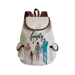 Mom & Baby Linen Drawstring Backpack, Preppy Style