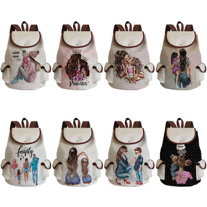 Mom & Baby Linen Drawstring Backpack, Preppy Style