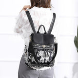 Women Casual Backpack Anti-Theft Schoolbag Elephant Printed Shoulder Backpack