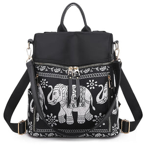Women Casual Backpack Anti-Theft Schoolbag Elephant Printed Shoulder Backpack