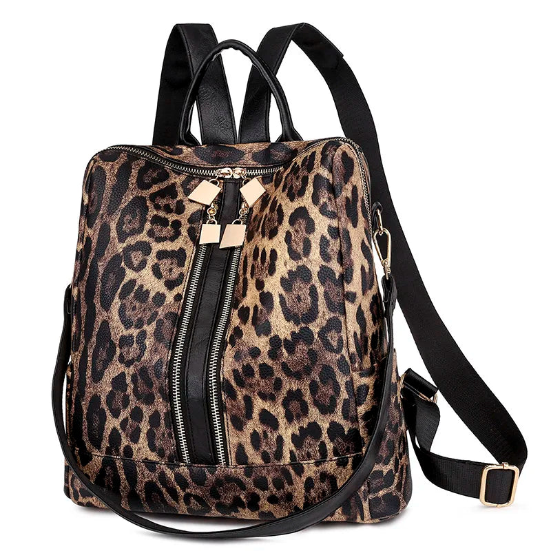 Leopard/Cow Print Bag Set: Backpack/Shoulder Bag+Handbag