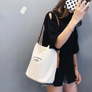 Women Casual Canvas Shoulder Bag with PU Leather Strap