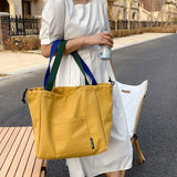 Women Canvas Totes Bag Handbags Top Handle Bag - Yellow/Black
