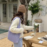 Women Casual Cloud Bubble Fabric Shoulder Bag Solid Canvas Handbags