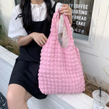 Women Casual Cloud Bubble Fabric Shoulder Bag Solid Canvas Handbags