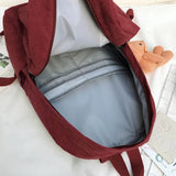 Women Corduroy Backpack with Pendant School Bag Travel College Daypack