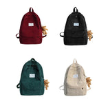Women Corduroy Backpack with Pendant School Bag Travel College Daypack