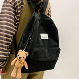 Women Corduroy Backpack with Pendant School Bag Travel College Daypack