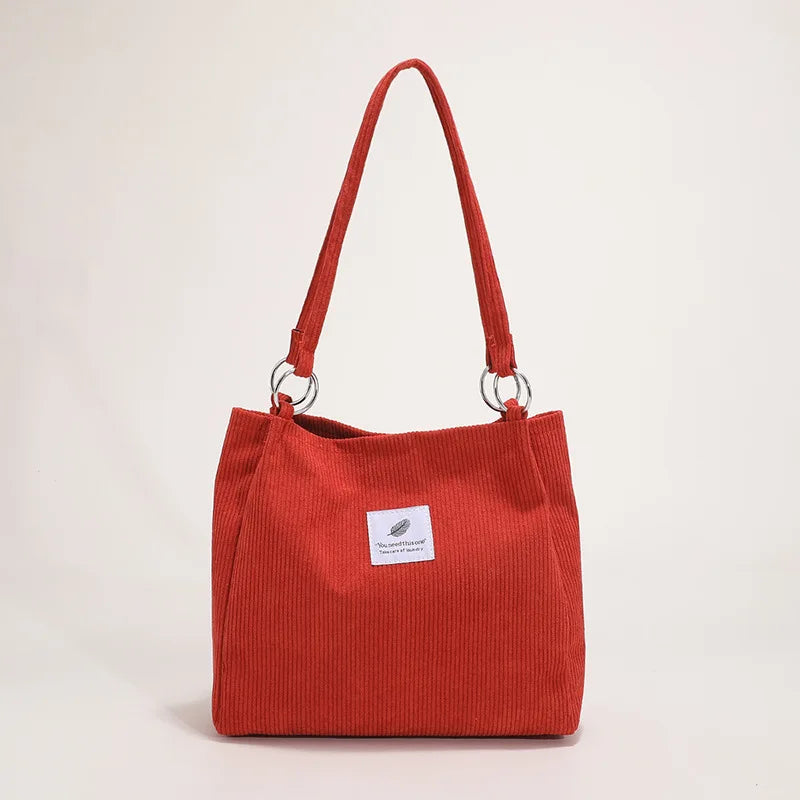 Women Casual Corduroy Shoulder Tote Bag Retro Canvas Shopper Messenger Bag