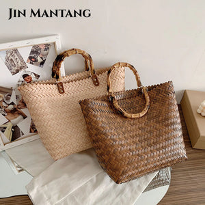 Women Casual Handbag Woven Beach Straw Rattan Tote Bag