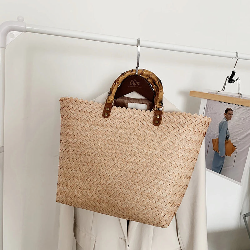 Women Casual Handbag Woven Beach Straw Rattan Tote Bag