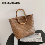 Women Casual Handbag Woven Beach Straw Rattan Tote Bag
