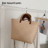 Women Casual Handbag Woven Beach Straw Rattan Tote Bag