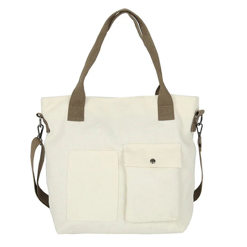 Canvas Retro Ladies Portable Eco Tote Bags Solid Color
