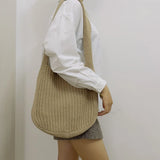 Solid Knitted Messenger Bag Large Capacity Tote Shoulder Bag Women's Crossbody