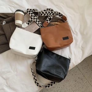 Women PU Leather Crossbody Bucket Bag Large Capacity Shoulder Satchel