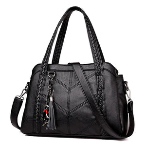 Women Casual Tassel Handbag Large Capacity Shoulder Bag Vintage PU Leather