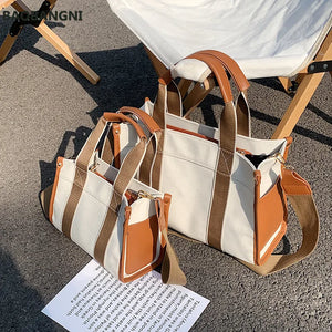 Women Casual Canvas Shoulder Bag Retro Handbag Solid Japan Korea
