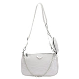 Women Casual Shoulder Bag 2 Pieces Set Stone Pattern Leather Women Bags