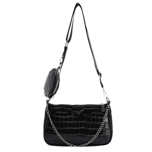 Women Casual Shoulder Bag 2 Pieces Set Stone Pattern Leather Women Bags