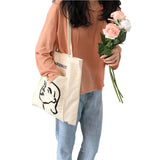 Casual Shoulder Bag, Female Head Print Handbag Tote - White
