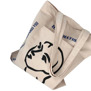 Casual Shoulder Bag, Female Head Print Handbag Tote - White