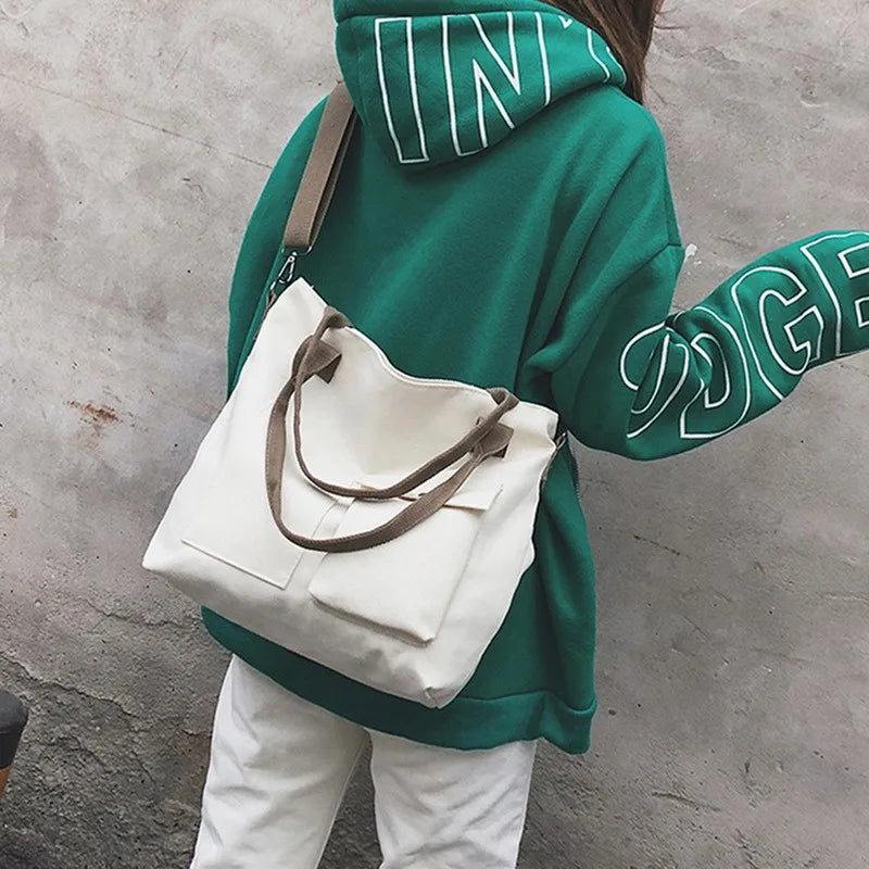Women Casual Solid Crossbody Canvas Bags Large Capacity Shopping Handbag