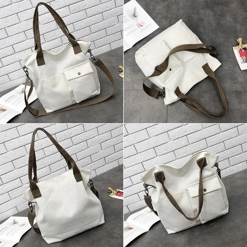 Women Casual Solid Crossbody Canvas Bags Large Capacity Shopping Handbag