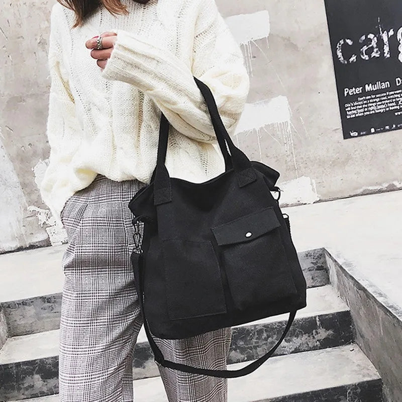 Women Casual Solid Crossbody Canvas Bags Large Capacity Shopping Handbag
