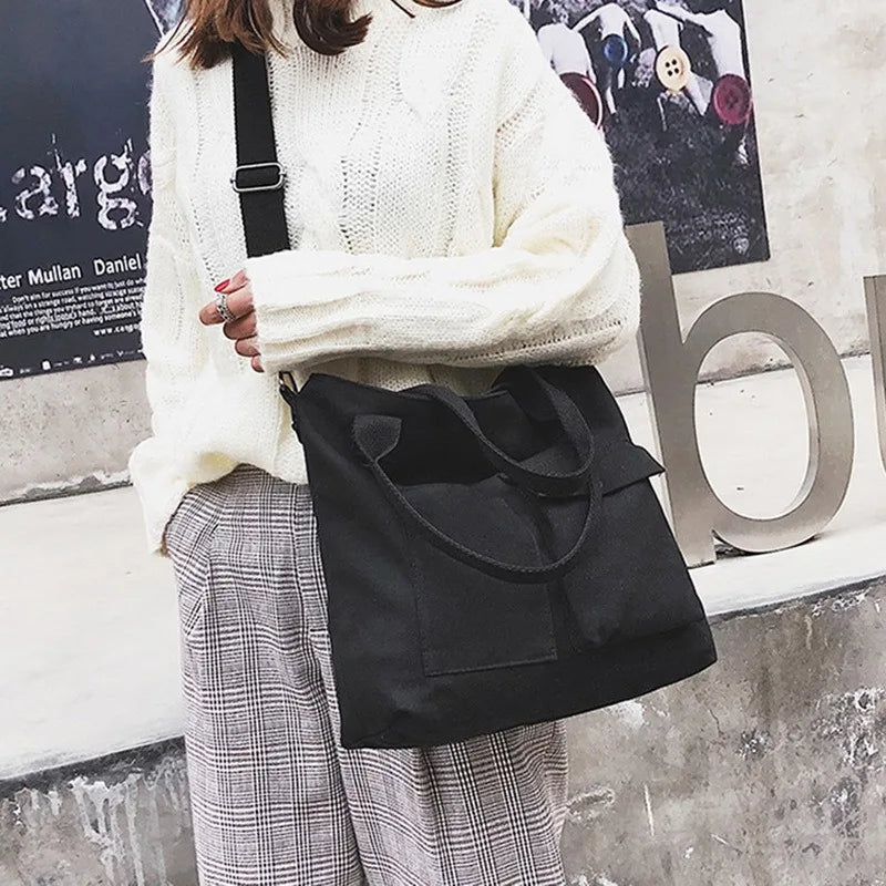 Women Casual Solid Crossbody Canvas Bags Large Capacity Shopping Handbag