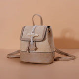 Women Casual Straw PU Backpack Patchwork Horn button Decor Multifunction