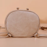 Women Casual Straw PU Backpack Patchwork Horn button Decor Multifunction
