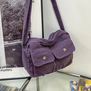 Casual Small Canvas Shoulder Bag Summer Multiple Pockets Crossbody Bags