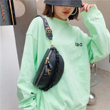 Women Casual Waist Bag Pu Leather Zipper Pouch High Wide Strap Crossbody Bags