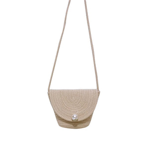 Women Casual Solid Braided Crossbody Bag with Pearl/Bow Decoration