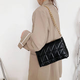 Women Chain Shoulder Underarm Bag Lattice Pattern PU Retro Solid Handbags