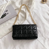 Women Chain Shoulder Underarm Bag Lattice Pattern PU Retro Solid Handbags