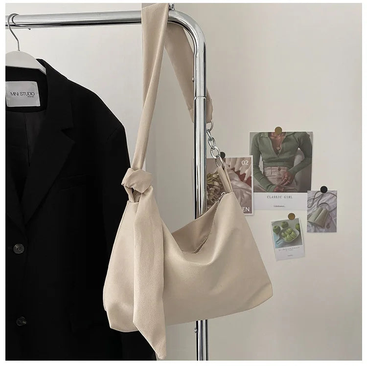 Canvas Chain Strap Tote Bag Zipper Crossbody Shopper Bag