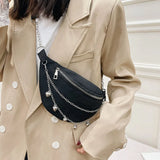 Women Chain Waist Bag Nylon Zipper Small Travel Phone Chest Bag