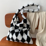 Women Checkerboard Print Shoulder Bag Large Capacity Tote Bags