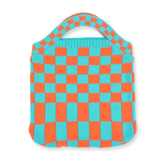 Women Checkered Shoulder Bag Woolen Knitted Clash Tote Bag