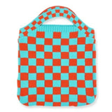 Women Checkered Shoulder Bag Woolen Knitted Clash Tote Bag