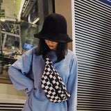 Women Checkered Waist Bag Female Canvas Chest Bags Woman Plaid Waist Packs