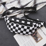 Women Checkered Waist Bag Female Canvas Chest Bags Woman Plaid Waist Packs
