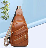 Women Chest Packs Solid PU Leather Female Shoulder Handbags