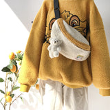 Soft Plush Crossbody Bag Women Chest Shoulder Purse Patchwork Phone Pouch