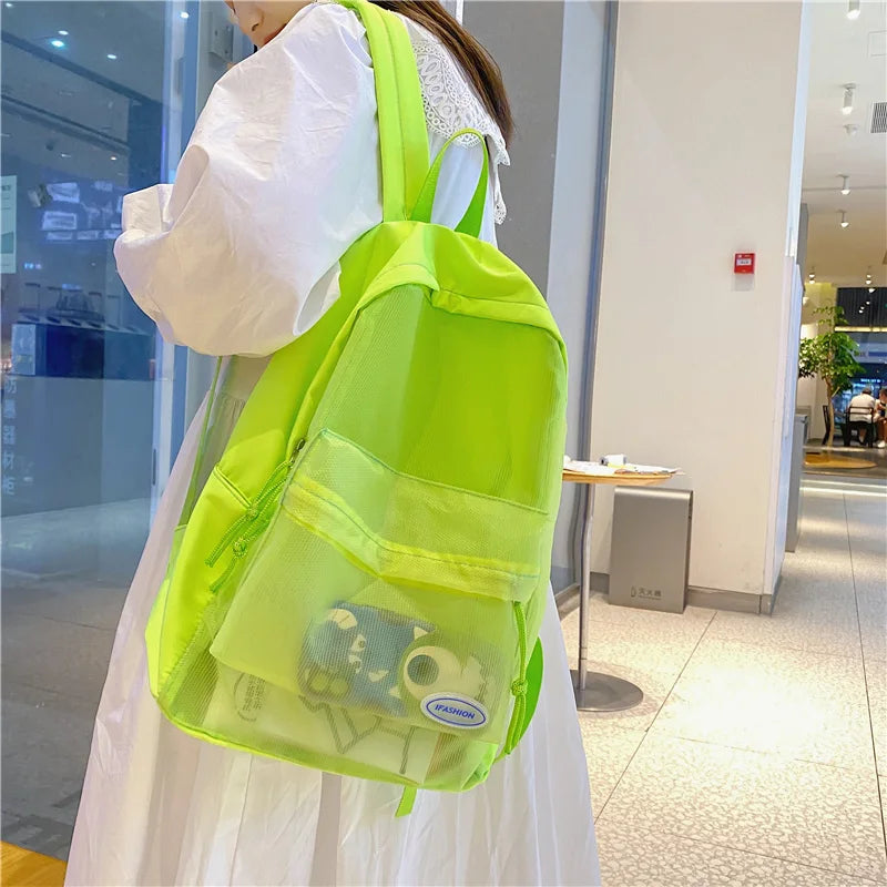 Transparent Mesh Backpack Large Capacity School Bag